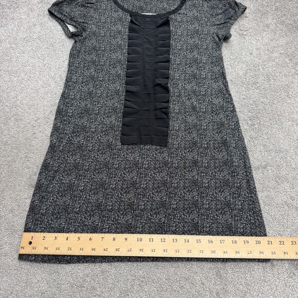 Theory Ginny Tweed Ruffle Silk Midi Shift Dress Womens XS Petite Black White - Picture 14 of 16